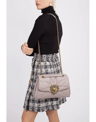 Shop Dolce & Gabbana Dark Grey Devotion Medium Flap Bag In Dk Grey