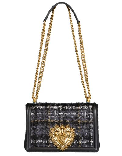Shop Dolce & Gabbana Devotion Crossbody Tweed Bag In Anth/gld