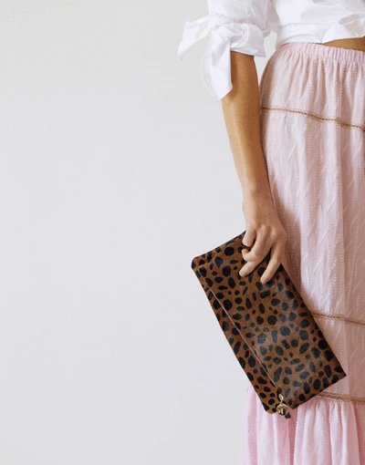 Shop Clare V Leopard Hair Foldover Clutch