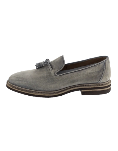 Shop Brunello Cucinelli Men's Suede Tassel Shoe In Grey