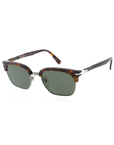 Shop Persol Havana And Green Half Rim Acetate Sunglasses