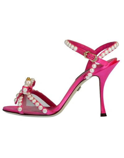 Shop Dolce & Gabbana Pearl And Crystal Embellished Bow Sandals