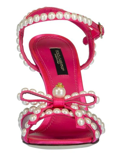 Shop Dolce & Gabbana Pearl And Crystal Embellished Bow Sandals