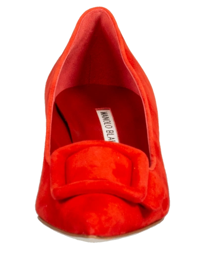 Manolo Blahnik Maysale Buckle Pointed Toe Pump In Red