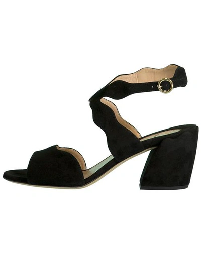 Shop Chloé Black Scallop Chunky Heel Sandal