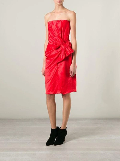 Shop Lanvin Strapless Side Zip Dress In Rouge