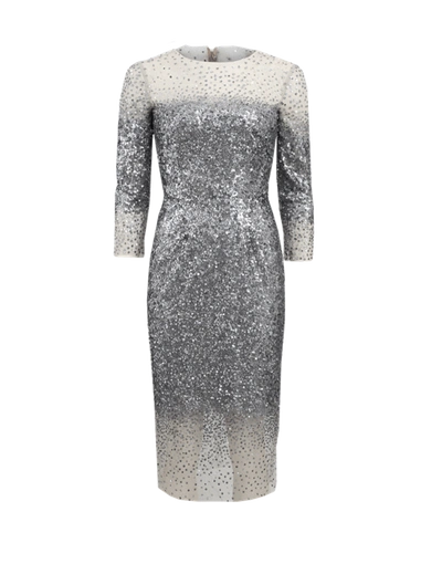 Shop Monique Lhuillier Illusion Dress In Silver