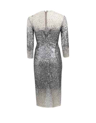 Shop Monique Lhuillier Illusion Dress In Silver