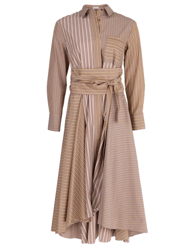 Shop Brunello Cucinelli Hi Low Belted Stripe Shirt Dress