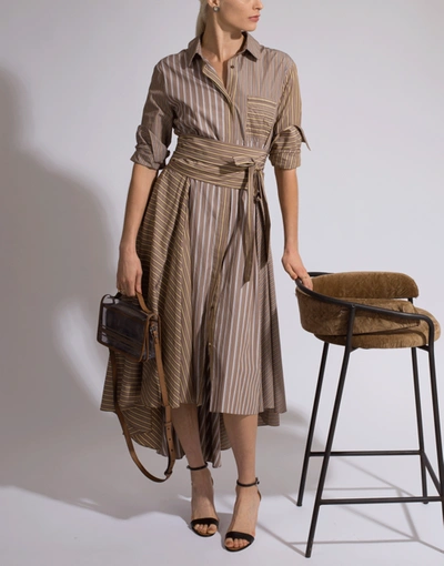 Shop Brunello Cucinelli Hi Low Belted Stripe Shirt Dress