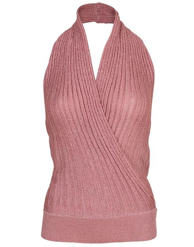 Shop Missoni Ribbed Cross Front Halter Top In Blush