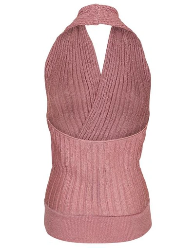 Shop Missoni Ribbed Cross Front Halter Top In Blush