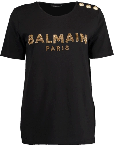 Shop Balmain Embroidered Logo T-shirt In Noir