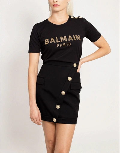 Shop Balmain Embroidered Logo T-shirt In Noir