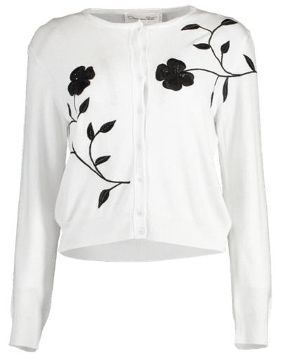 Shop Oscar De La Renta Cropped Embroidered Cardigan