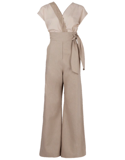 Shop Brunello Cucinelli Surplice Embroidered Jumpsuit In Oyster