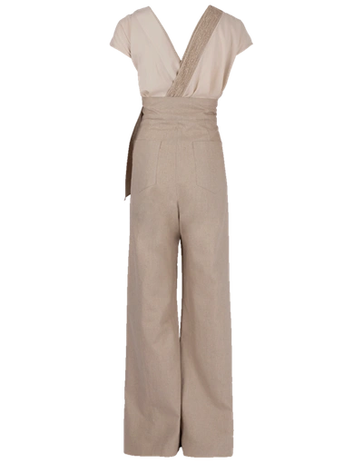 Shop Brunello Cucinelli Surplice Embroidered Jumpsuit In Oyster