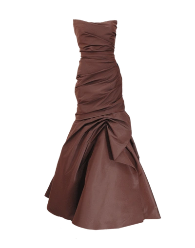 Shop Monique Lhuillier Drape Trumpet Gown In Chocolat