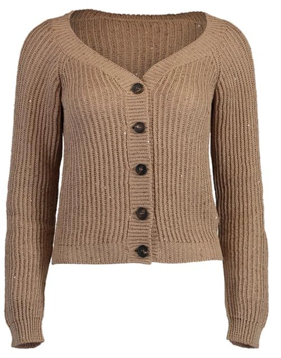 Shop Brunello Cucinelli Almond Knit Cardigan