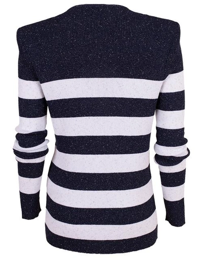 Shop Balmain Striped Knit Sweater In Wht/blue