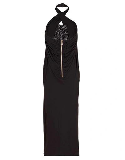 Shop Balmain Long Draped Sequin Dress In Noir