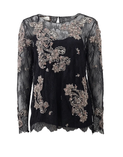 Shop Marchesa Chantilly Lace Top With Beading In Black