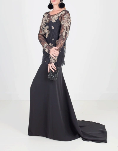 Shop Marchesa Chantilly Lace Top With Beading In Black
