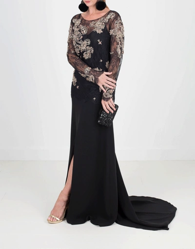 Shop Marchesa Chantilly Lace Top With Beading In Black