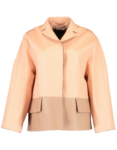 Shop Marni Two Tone Leather Jacket In Azal/dun