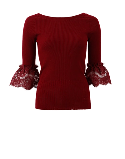 Shop Oscar De La Renta Lace Cuff Knit Top