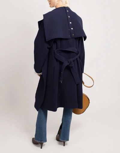 Shop Chloé Belted Wool Wrap Coat In Blue