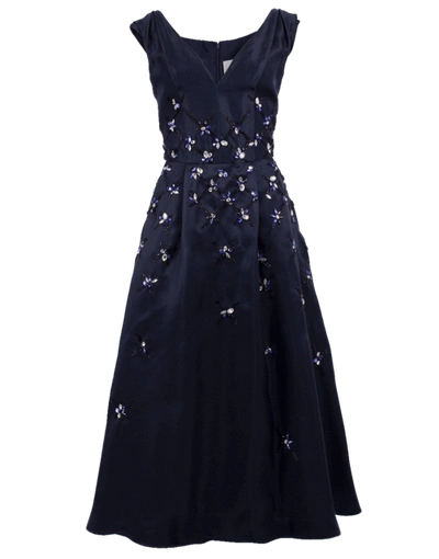 Shop Carolina Herrera V-neck Embroidered Dress In Sapphire