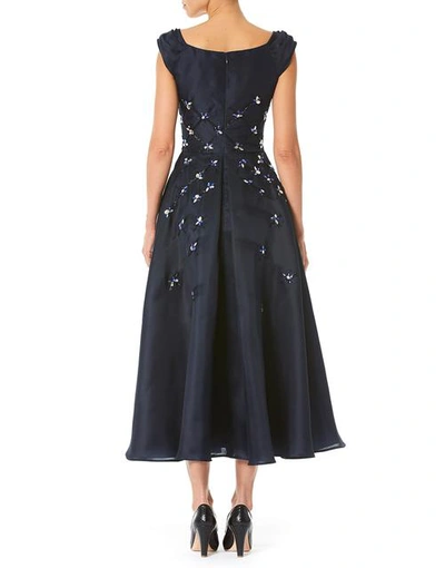 Shop Carolina Herrera V-neck Embroidered Dress In Sapphire