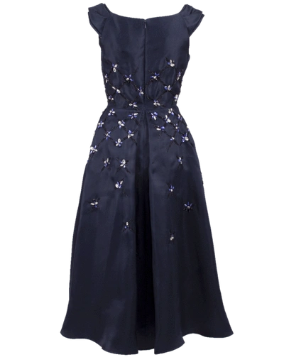 Shop Carolina Herrera V-neck Embroidered Dress In Sapphire