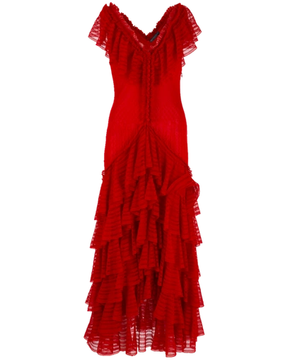 Shop Alexander Mcqueen Ruffle Knit Midi Dress