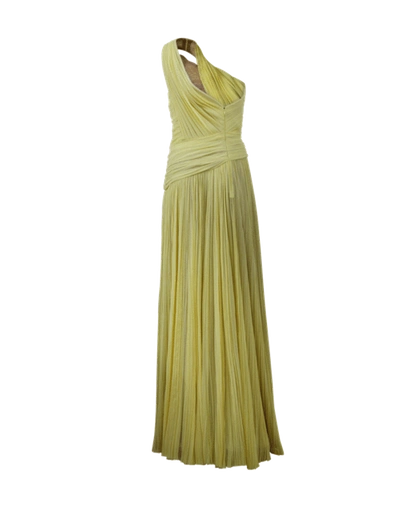 Shop J Mendel One Shoulder Draped Gown In Yellow