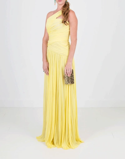 Shop J Mendel One Shoulder Draped Gown In Yellow