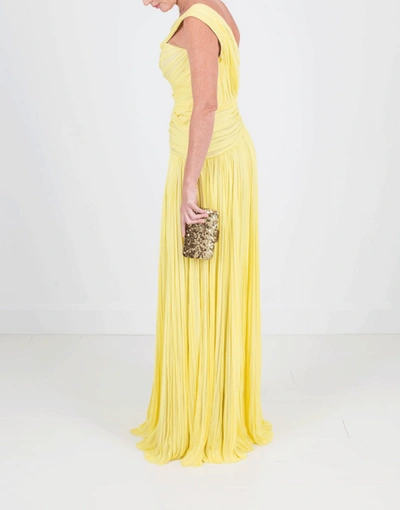 Shop J Mendel One Shoulder Draped Gown In Yellow