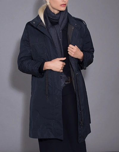 Shop Brunello Cucinelli Long Taffeta Jacket In Midnight