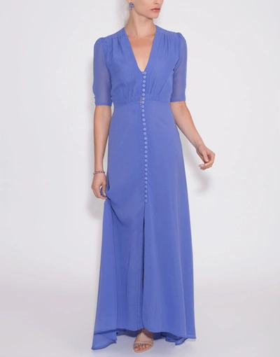 Shop Luisa Beccaria Double Lined Slit Maxi Dress In Periwnkl