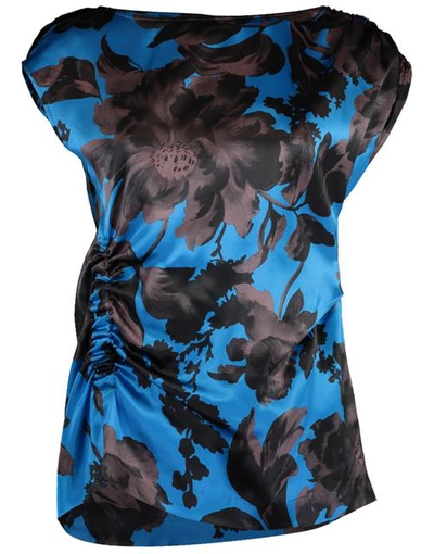 Shop Dries Van Noten Black And Blue Ceto Gathered Floral Top