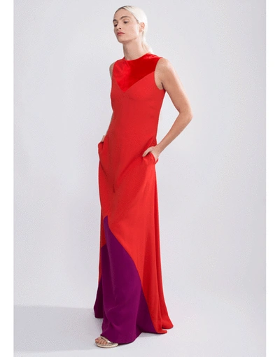Shop Givenchy Bateau Neck Color Block Gown In Red
