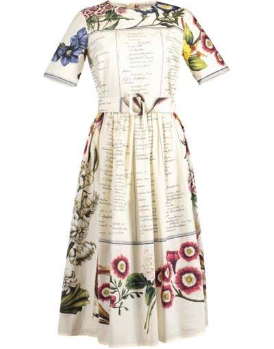 Shop Oscar De La Renta Short Sleeve Printed Cotton Full Bottom Dress