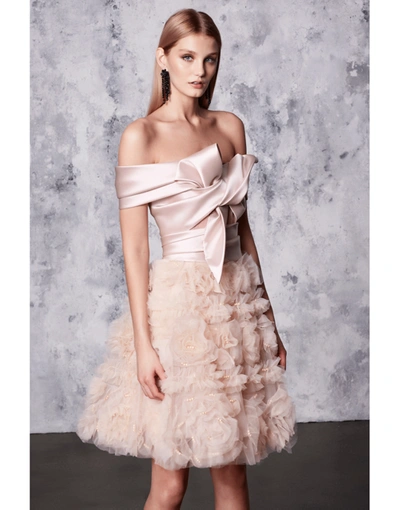 Shop Marchesa Notte Strapless Cocktail Mikado Draped Dress In Blush