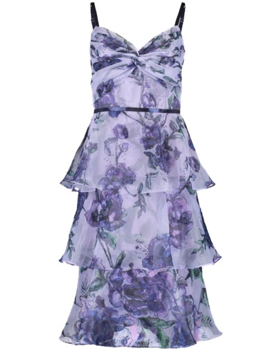 Shop Marchesa Notte Floral Tier Tea Length Dress