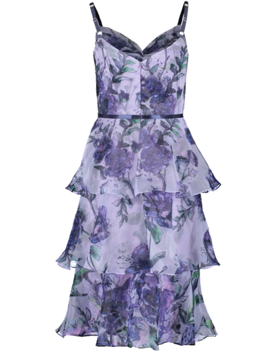 Shop Marchesa Notte Floral Tier Tea Length Dress