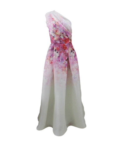 Shop Naeem Khan Floral One Shoulder Gown In Ivy/llc