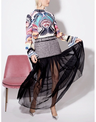Shop Balmain Tweed And Chiffon Pleated Maxi Skirt