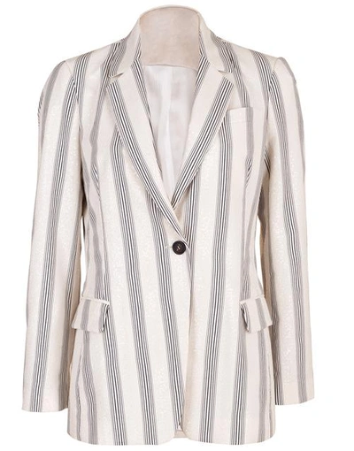 Shop Brunello Cucinelli Striped Cotton Paillette Embroidered Blazer