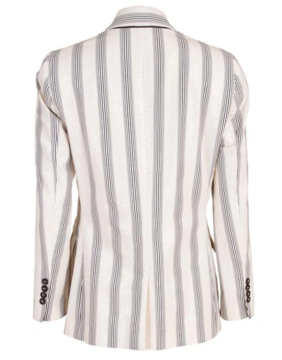 Shop Brunello Cucinelli Striped Cotton Paillette Embroidered Blazer